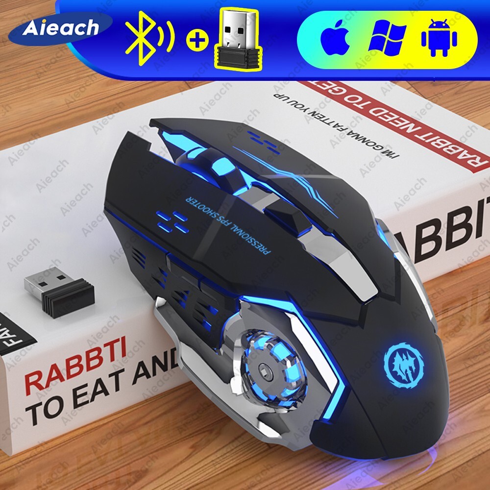 Wireless RGB Gaming Mouse Bluetooth Rechargeable for PC Laptop Dual Mode Silent