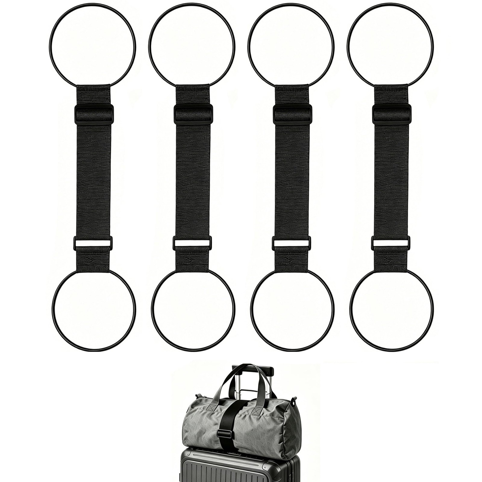 2 Black Luggage Straps for Suitcases Adjustable Connector Elastic Loop Handbag