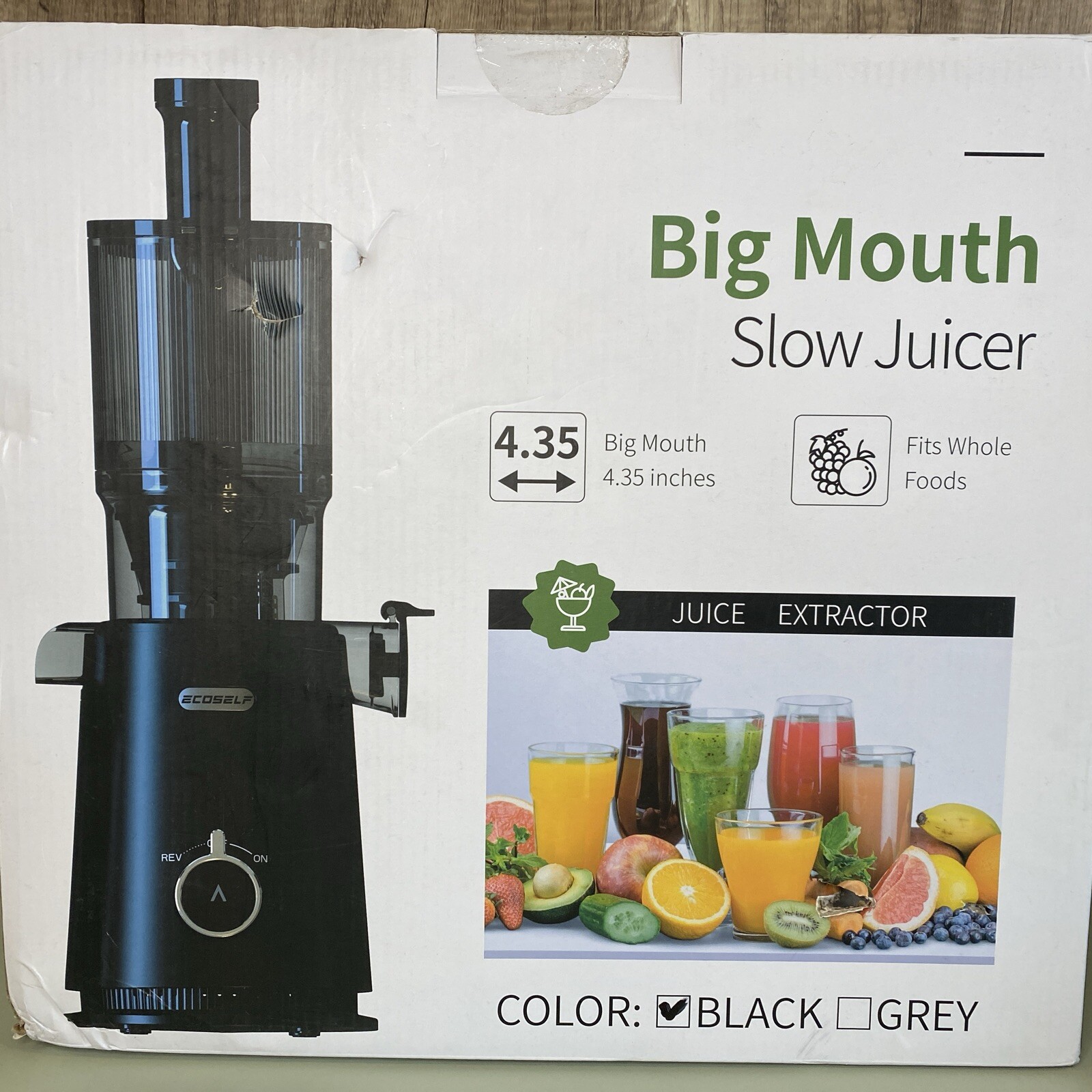 ECOSELF Big Large 4.35” Mouth Slow Juicer SJ-050C Fits While Foods- Black 27oz