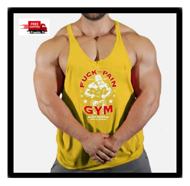 Men Tank Top Bodybuilding Gym Workout Fitness Cotton Sleeveless Stringer Vest