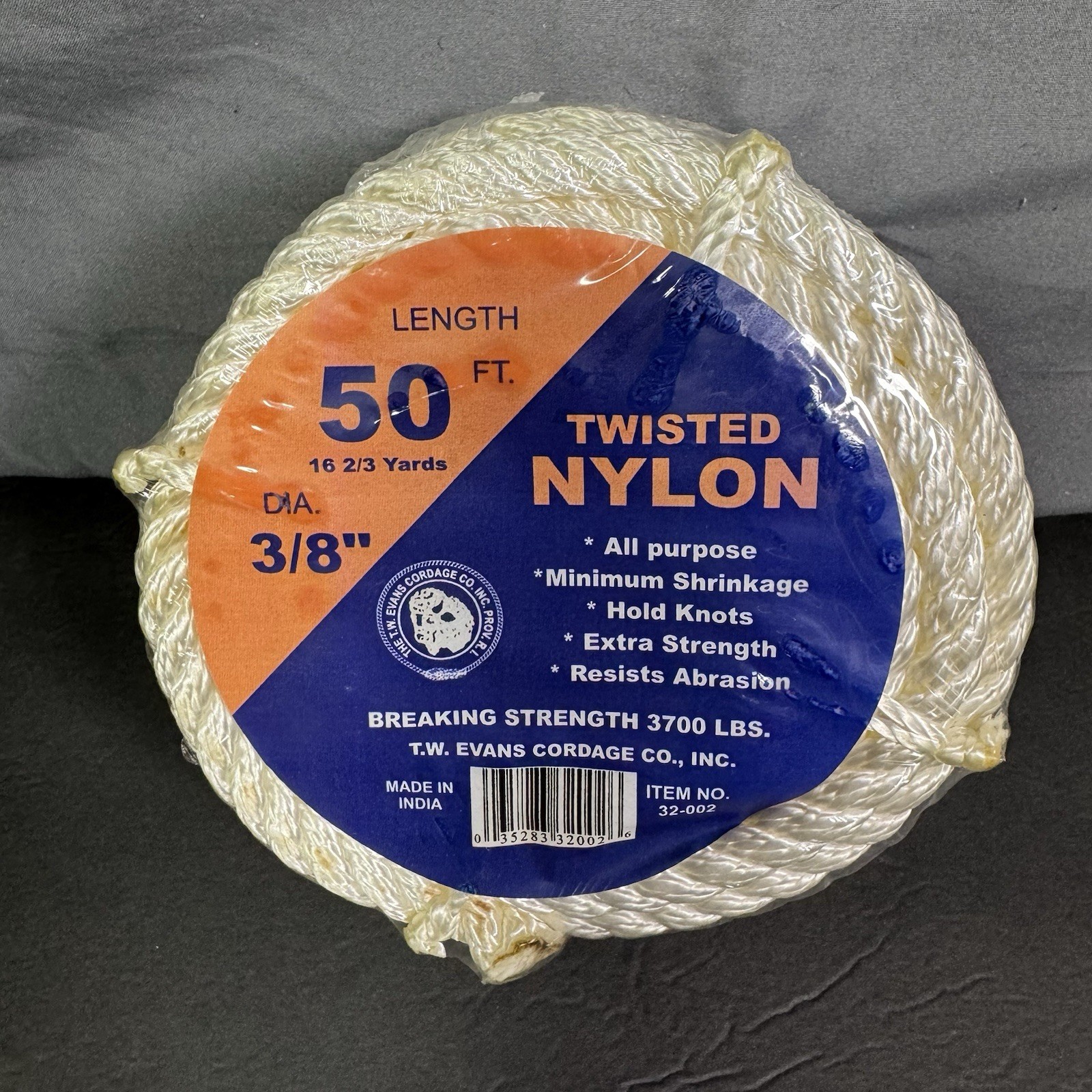 T.W. Evans Cordage 3/8 in. x 50 ft. Twisted Nylon Rope Coilette 32-002 NEW ROPE