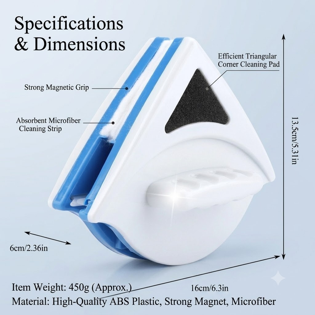 LT Triangle Shape Double Side Magnetic Window Cleaner Glass Wiper Cleaning Br