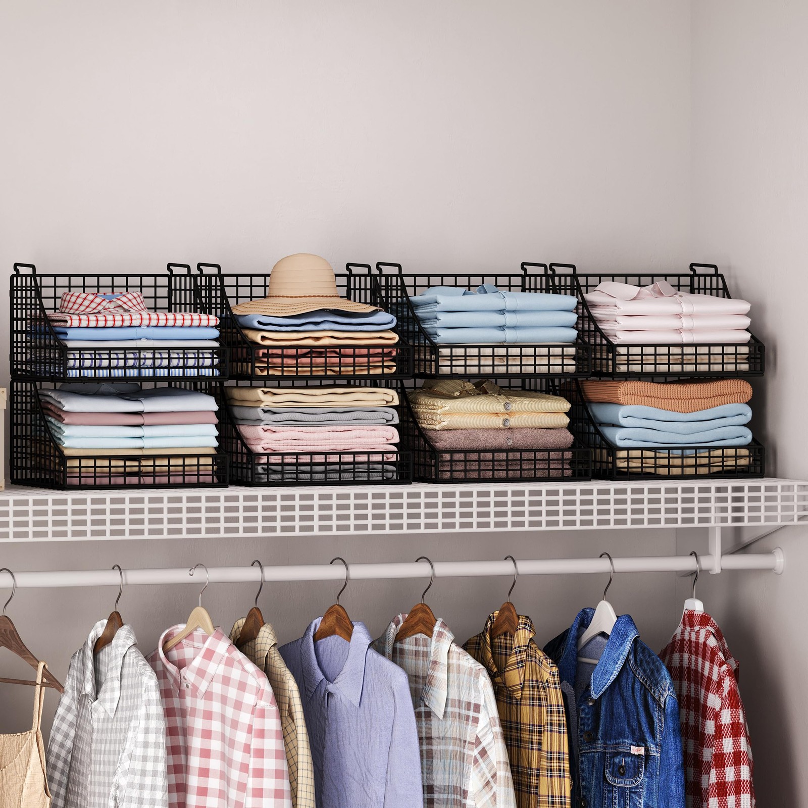 4-Pack Stackable Wire Baskets for Closet Organizers and Storage, Open Storage...