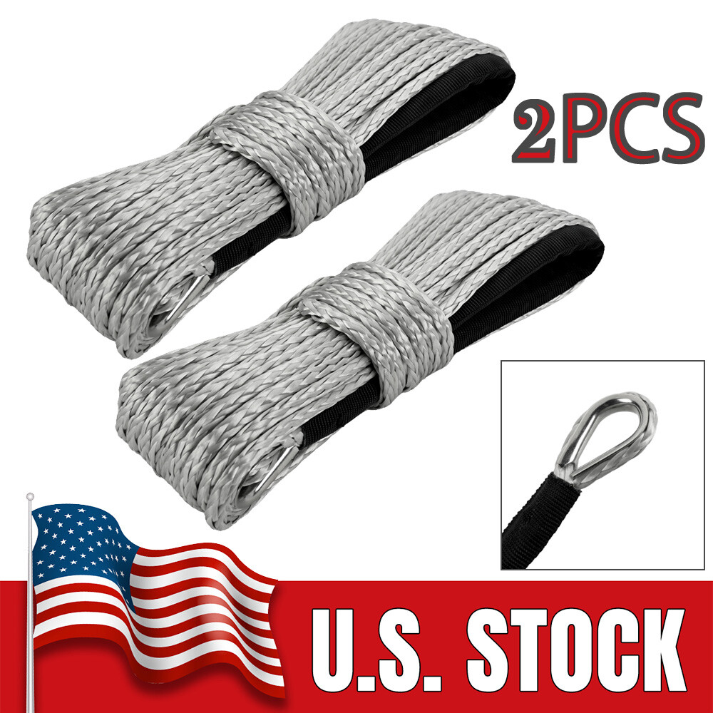 2pack For ATV UTV 1/4" x50' 10000LBS Synthetic Winch Rope Line Recovery Cable