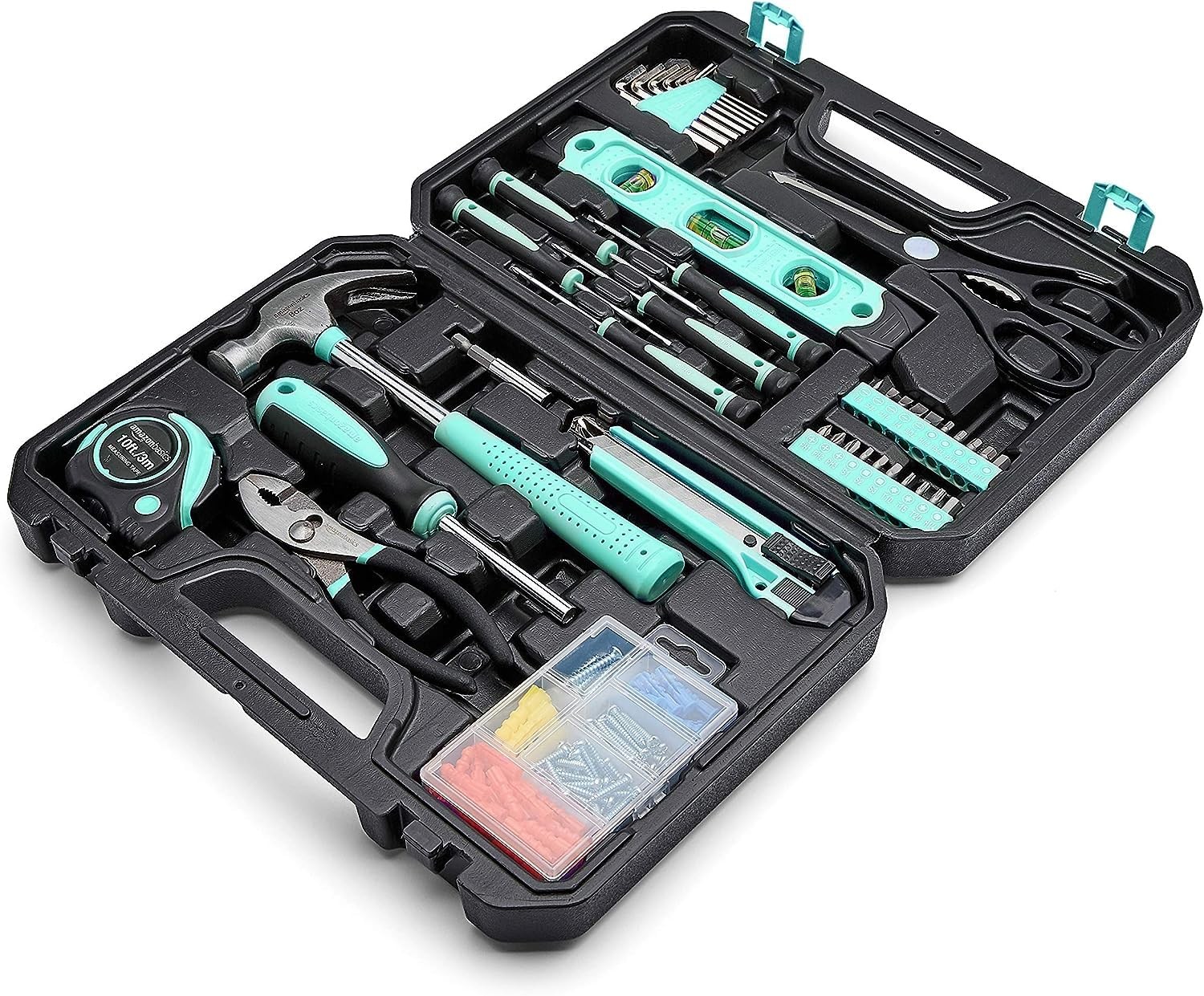 142 Piece Turquoise Household Tool Kit with Storage Home Repair Hand Tools