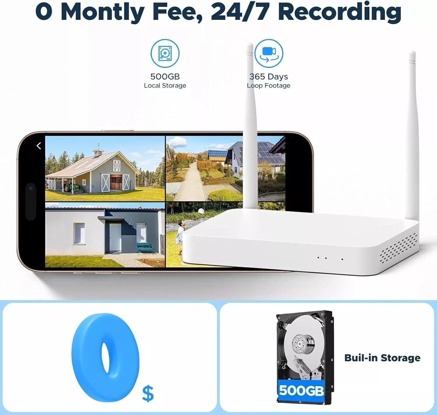 4PCS Security Camera System Wireless Triple Lens Outdoor WiFi Cam Auto Tracking