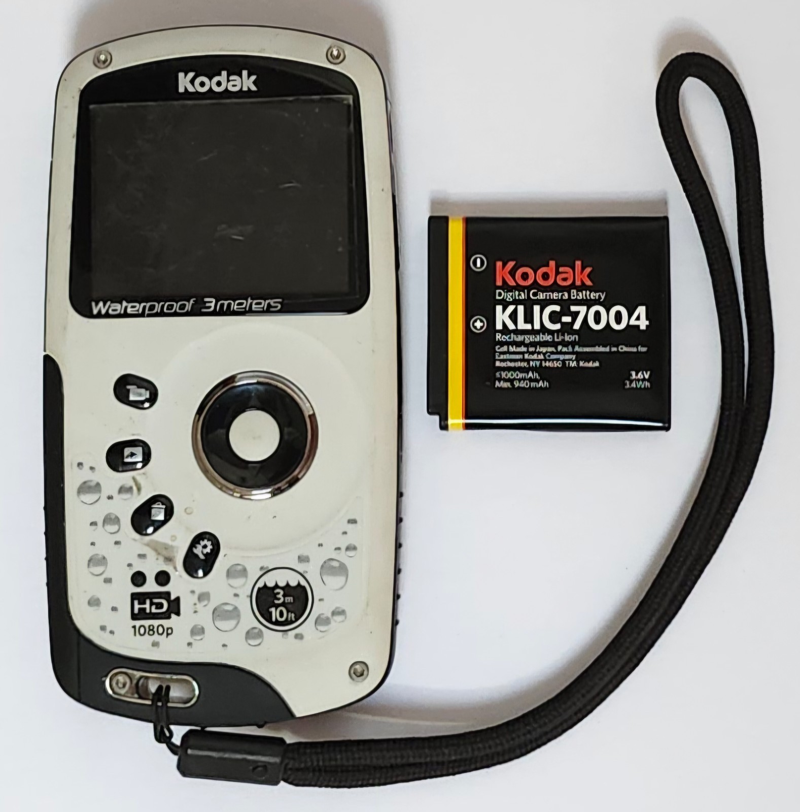Kodak Play Sport ZX3 Waterproof 1080p Video Camera White Tested W/ Battery