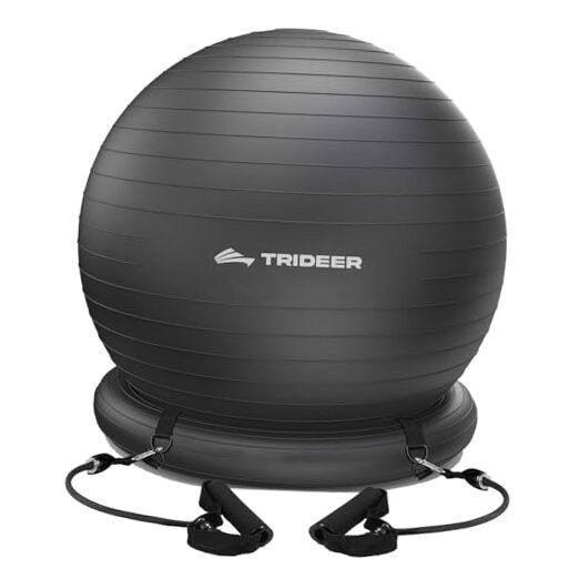 Ball Chair - Yoga Ball with Base & Bands for Home XL(27-30ines/68-75cm) Black