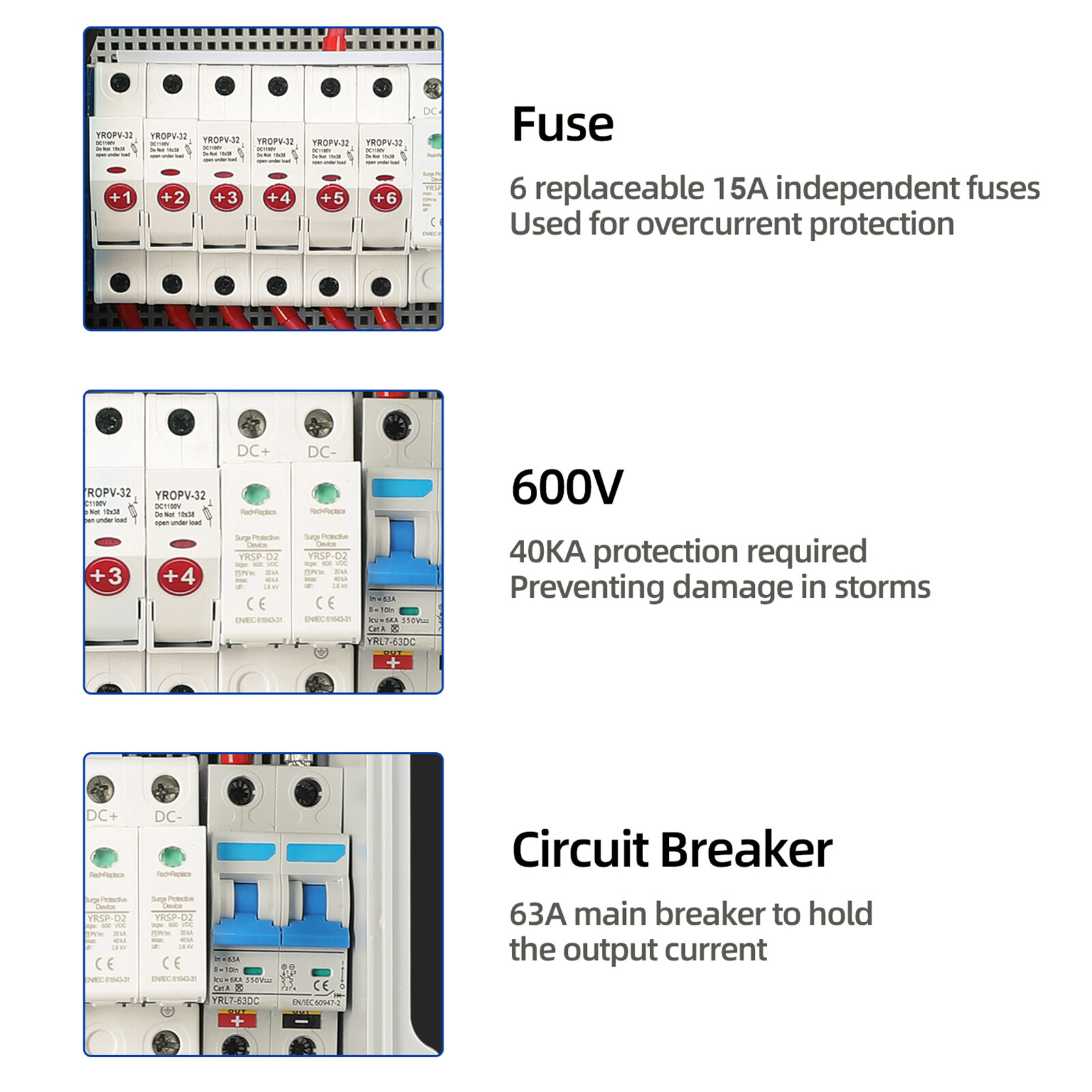 6-String Solar PV Combiner Box New 15A Circuit Breaker For Solar Panel System