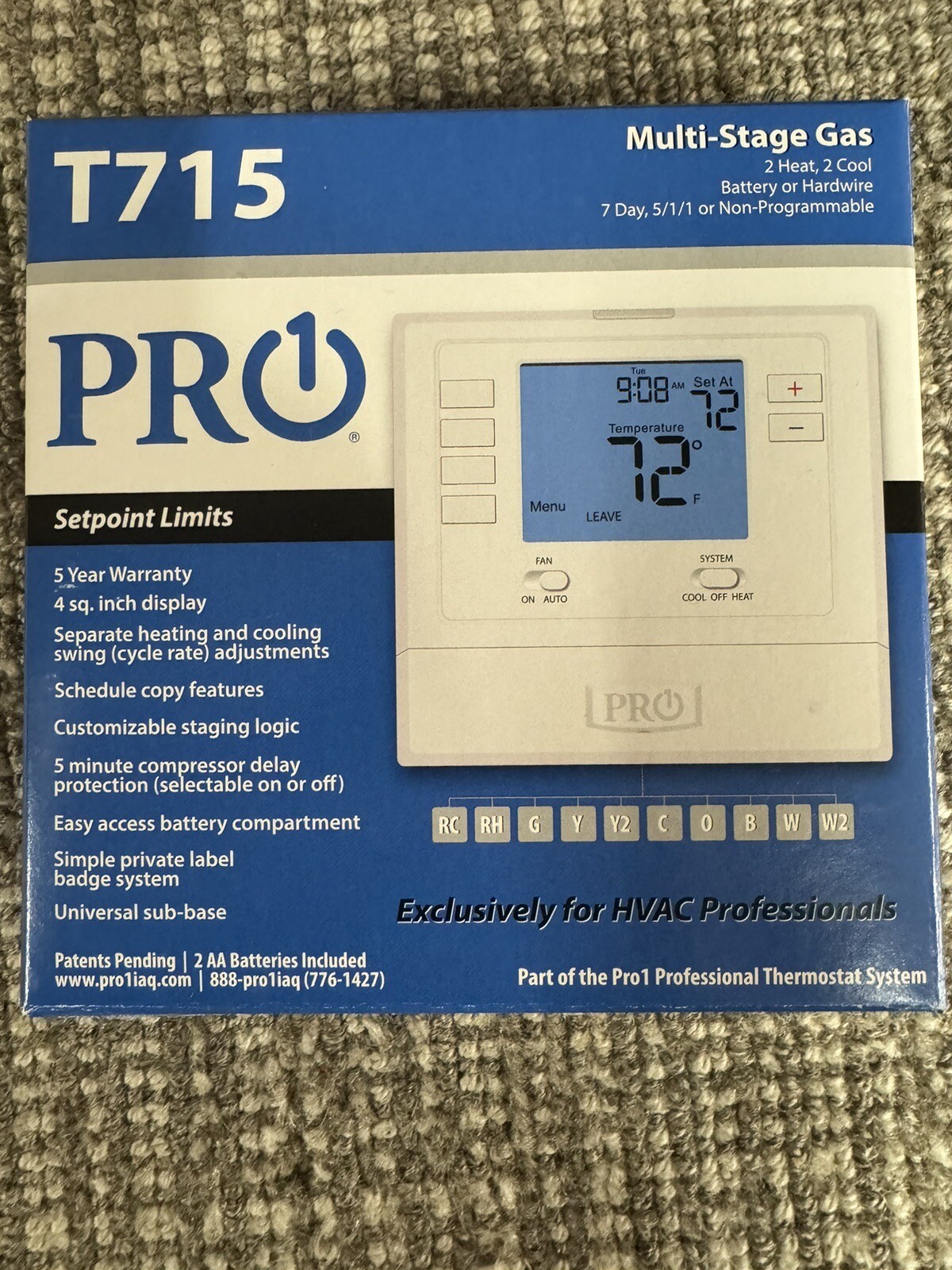 NEW Pro1 T715 Thermostat 2 Heat 2 Cool 7 Day 5/1/1 Programmable [22FL]