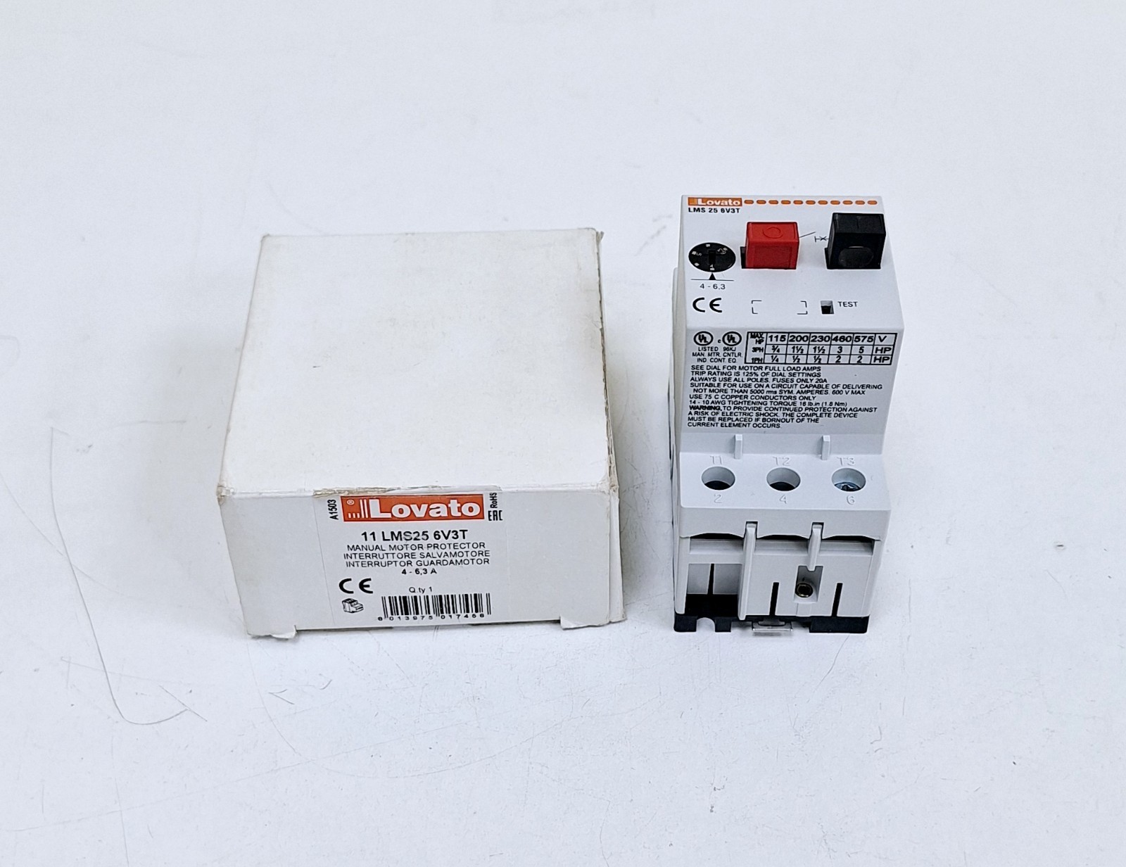 Lovato LMS 25 6V3T Manual Motor Starter 4-6,4A