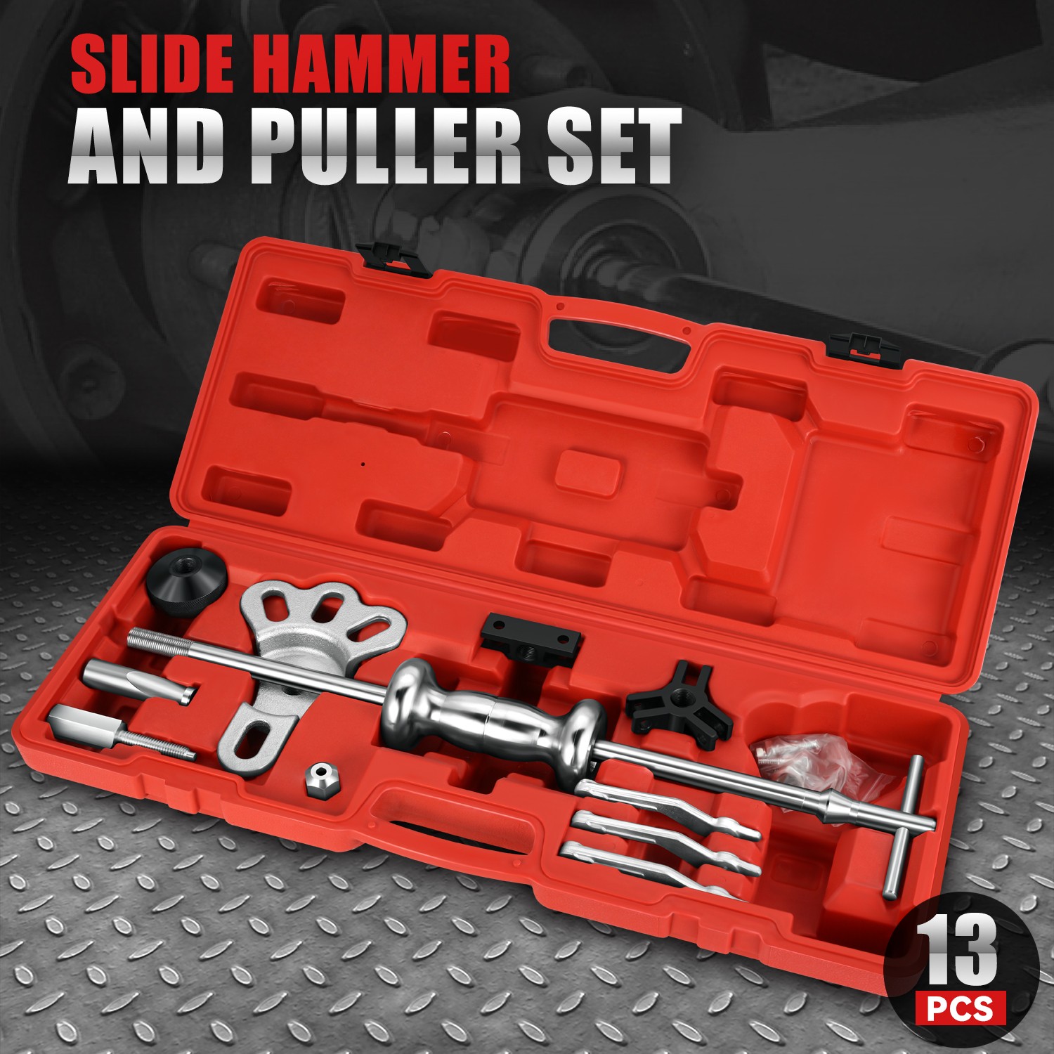 [13Pcs] 8-Way Slide Hammer Dent Puller Set Auto Body Repair Tool Kit w/ Case