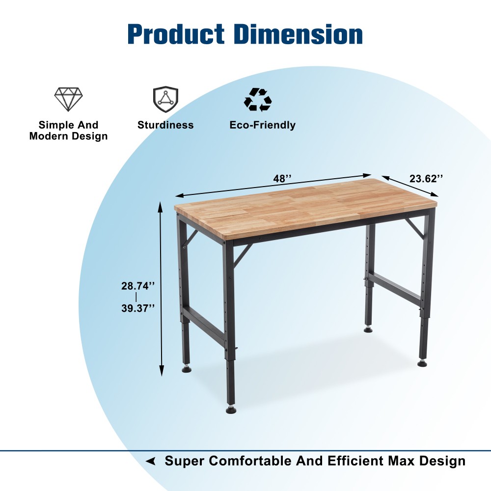 Heavy Duty Folding Workbench Block Wood Top Locking Casters Quick Collapse