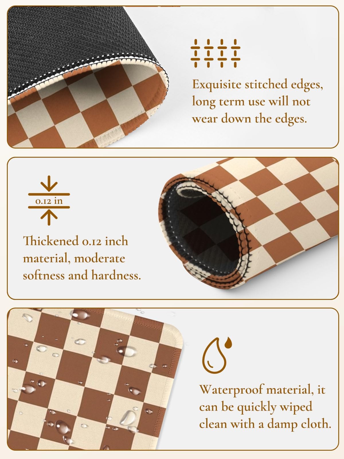 Ksriylm Cute Brown Mouse Pad,Retro Checkered Pattern Mousepad,Square Aestheti...