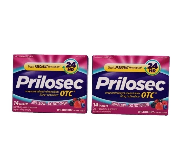 2 PACK Prilosec OTC Omeprazole Delayed Release 20mg Wildberry 14ct EXP 07/2026
