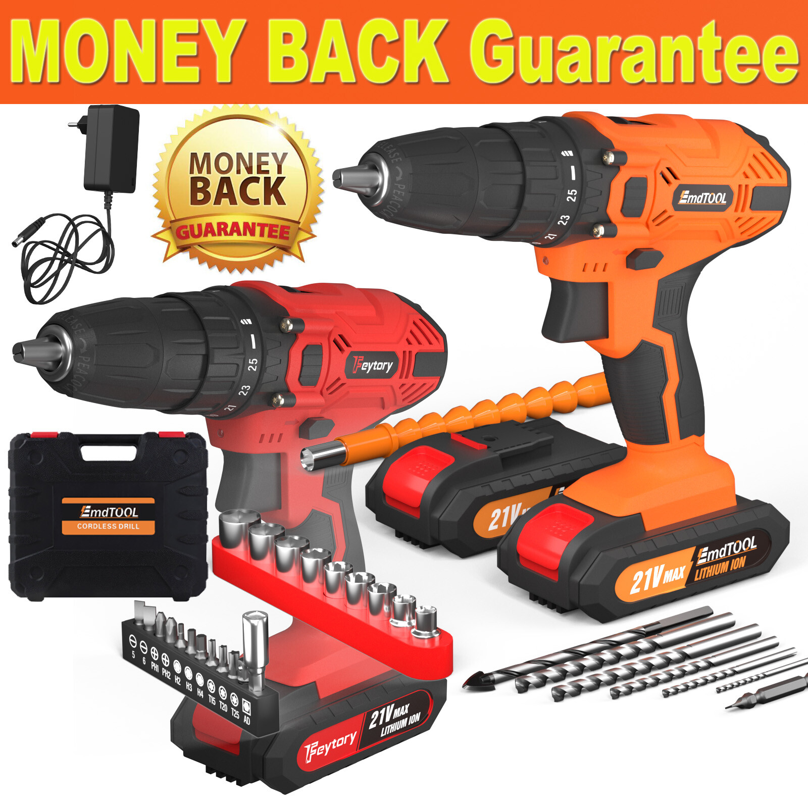 Professional Cordless Electric Impact Wrench Gun 1/2" Driver + Battery Sockets