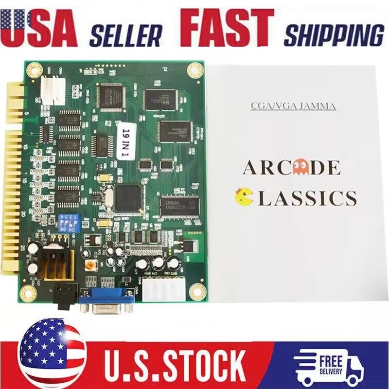 19 IN 1 Arcade Classics Horizontal Jamma Board VGA CRT/LCD PCB Arcade Board US