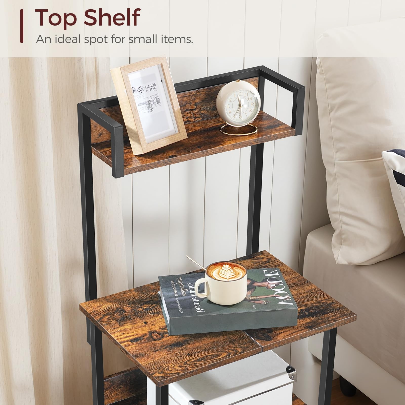Printer Table with Storage, Home Printer Stand with File Cabinet, Fits A4/Let...