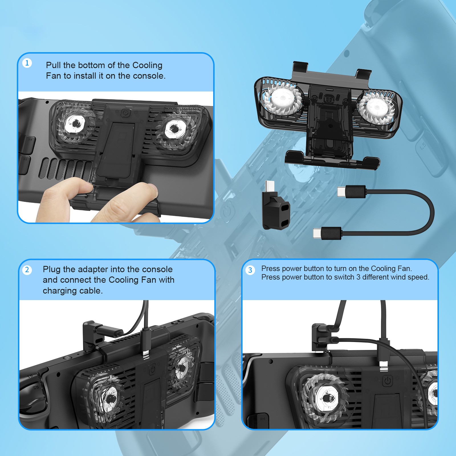 External LED Fan Cooling Cooler Holder Bracket For Steam Deck/Switch/Switch OLED