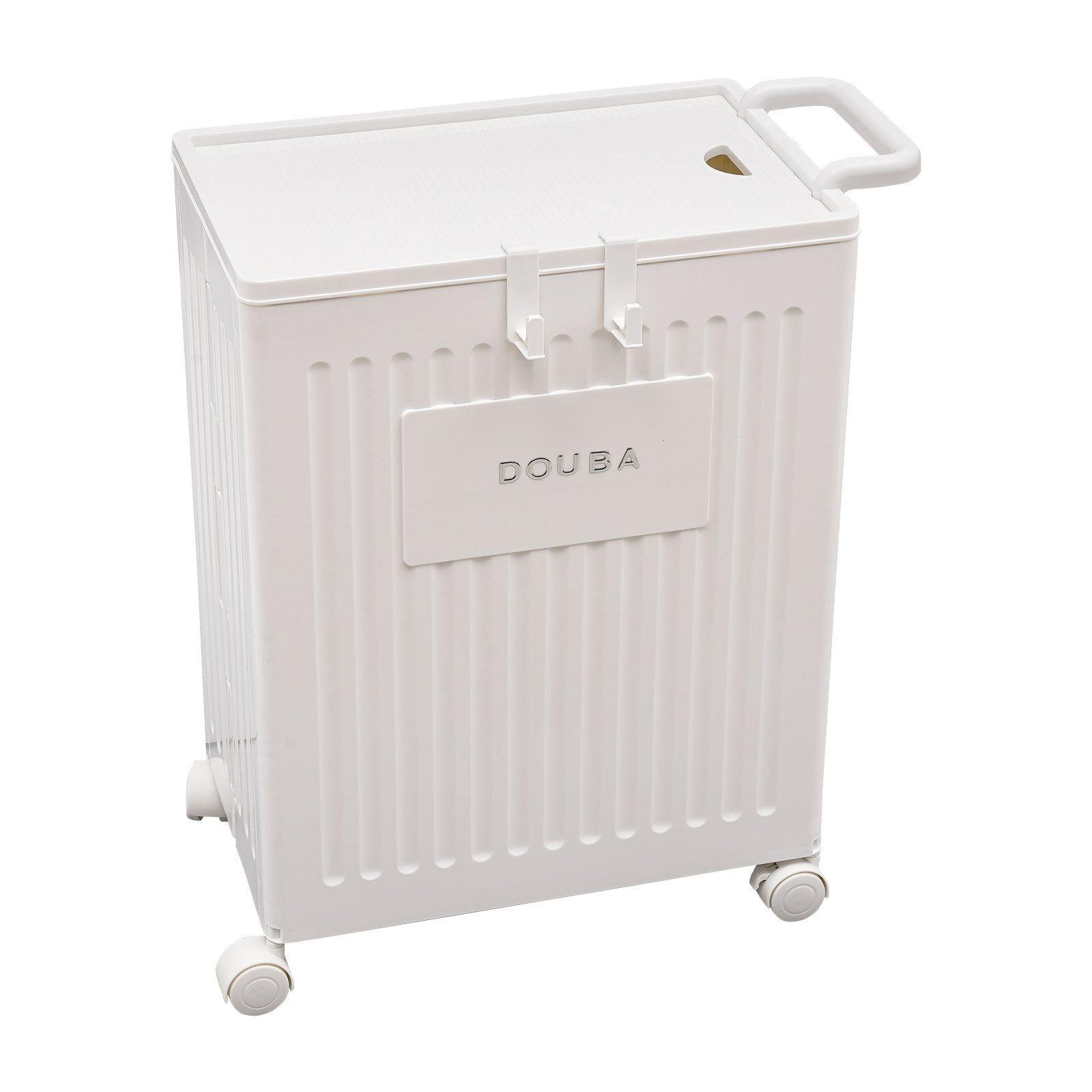 White Foldable Storage Box with Lid 4 Universal Wheels Hooks PP