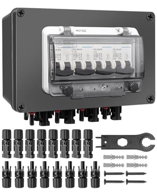Solar Panel Disconnect Switch DC Circuit Breaker Box, 4 String 32 Amp