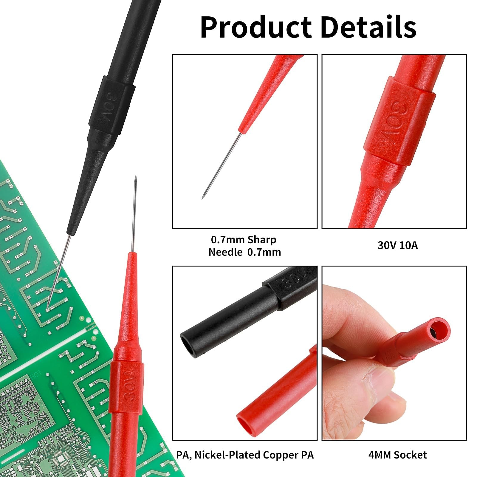 10PCS Back Probe Kit with 4mm Banana Socket (0.7mm Needle) | Non-Destructive ...