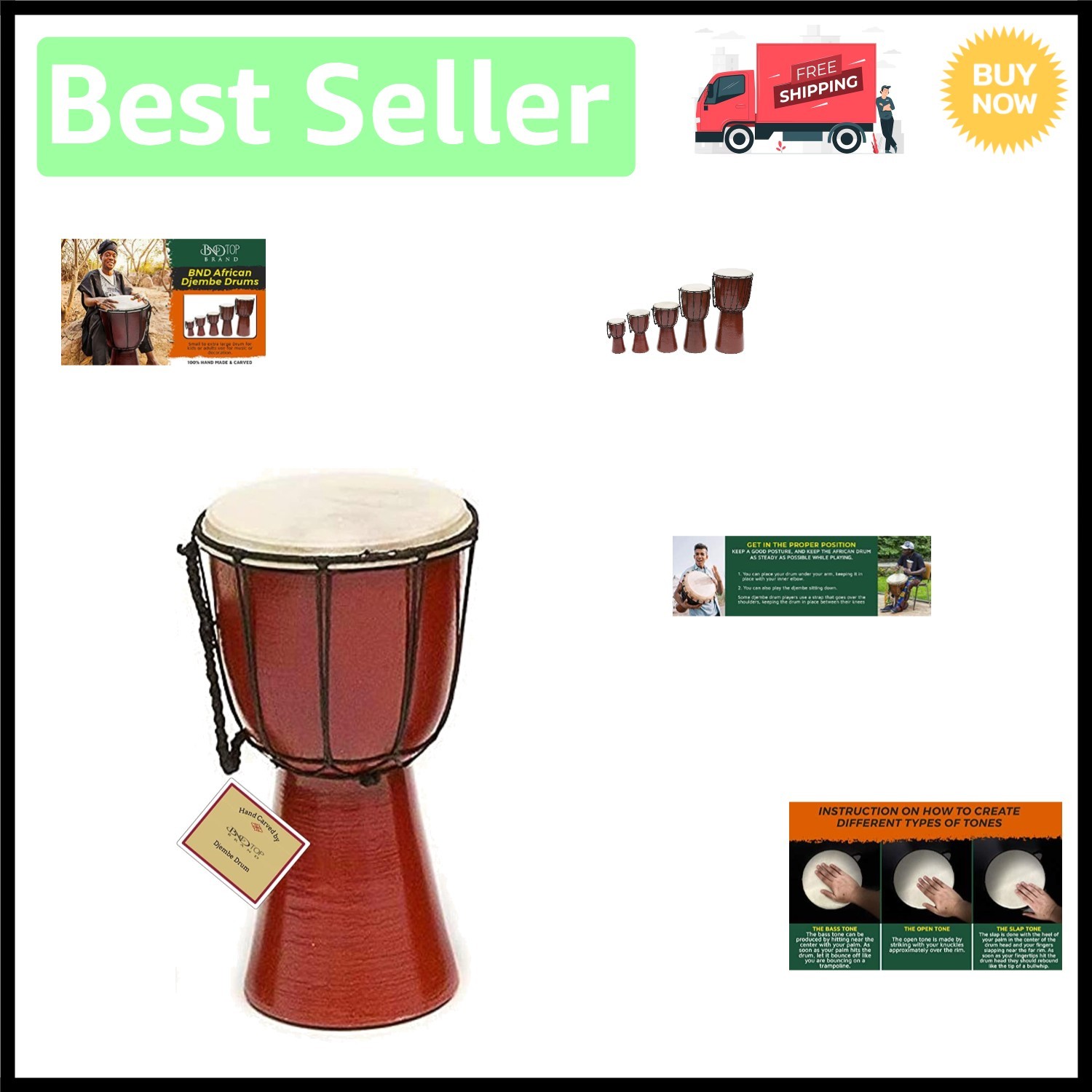 Elegant 6x12 Compact Djembe with Goat Skin, Ideal for Performances & Circles