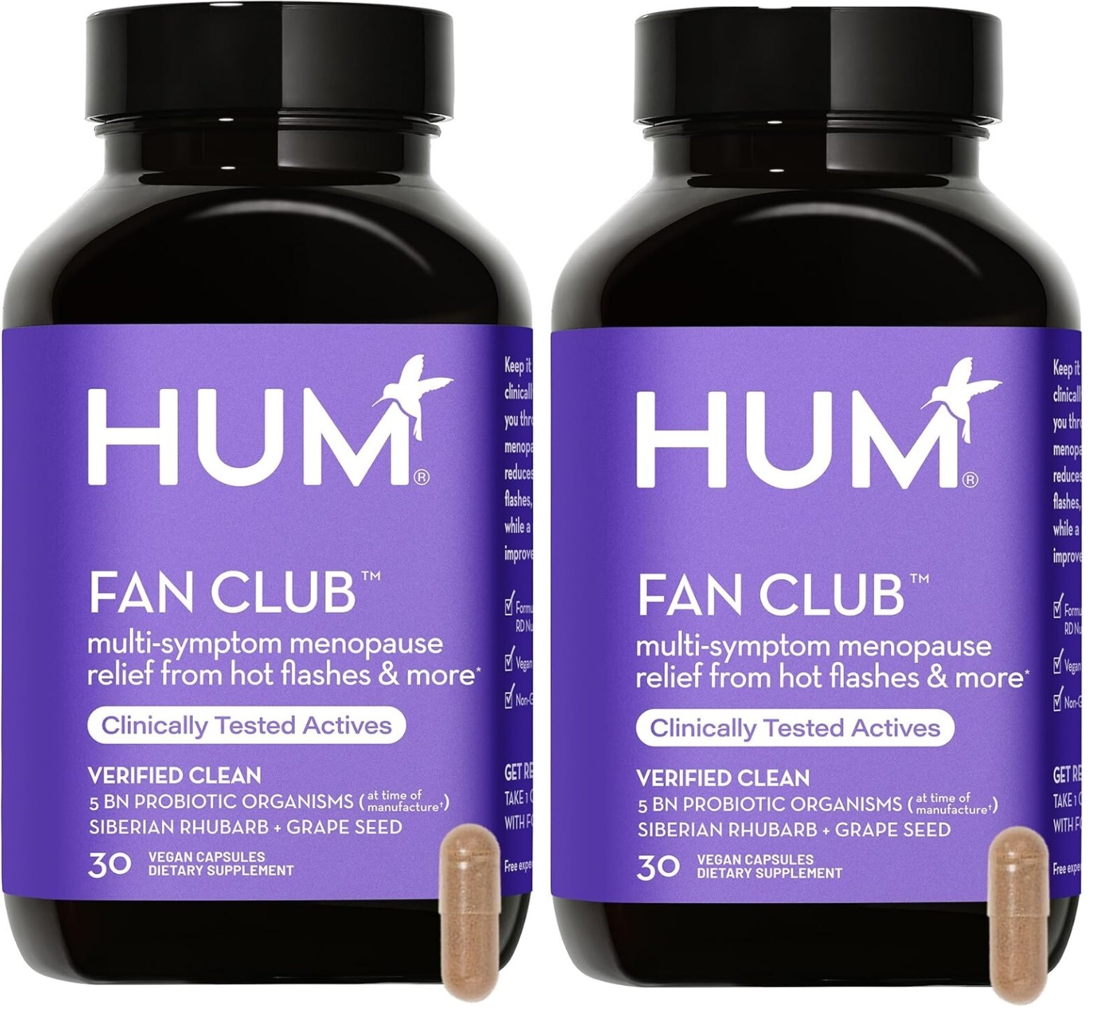 Pack of 2 -  HUM Fan Club Menopause Probiotic Supplement with Siberian Rhubarb