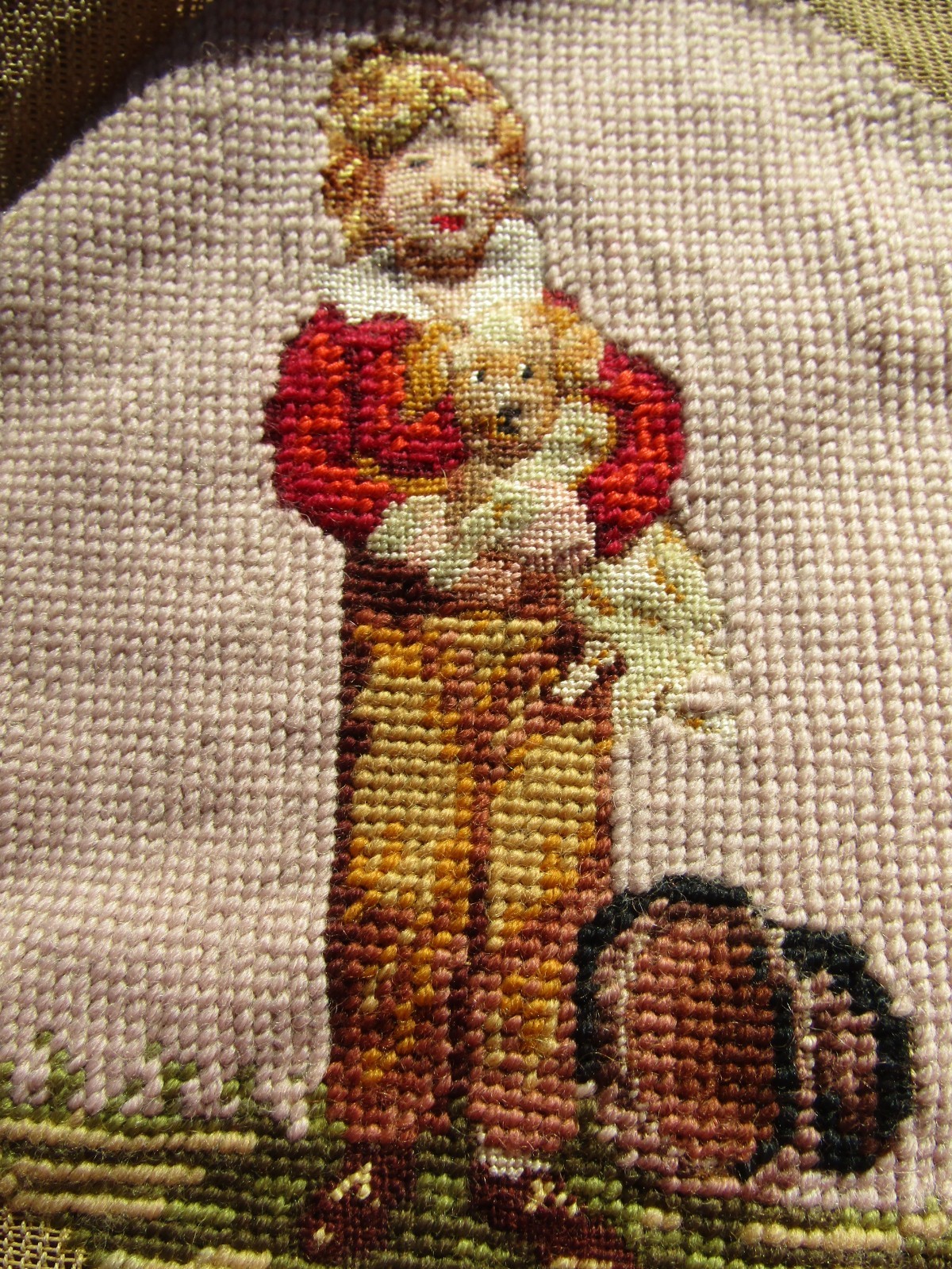 Petit Point Boy Needlepoint Little Boy with Dog 9.5 x 12.5 inch