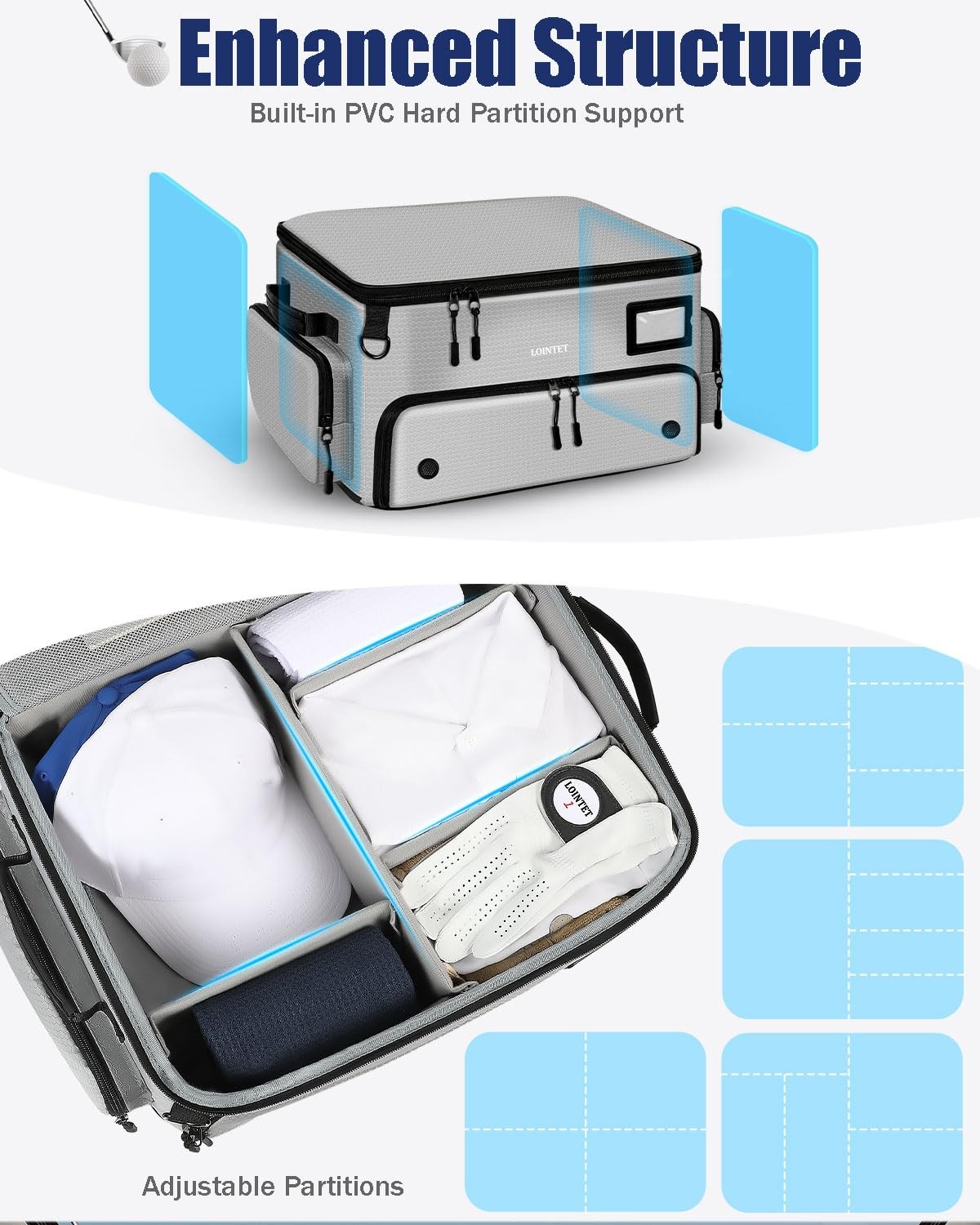 LOINTET Golf Trunk Organizer, Waterproof Car Locker with Separate Gray