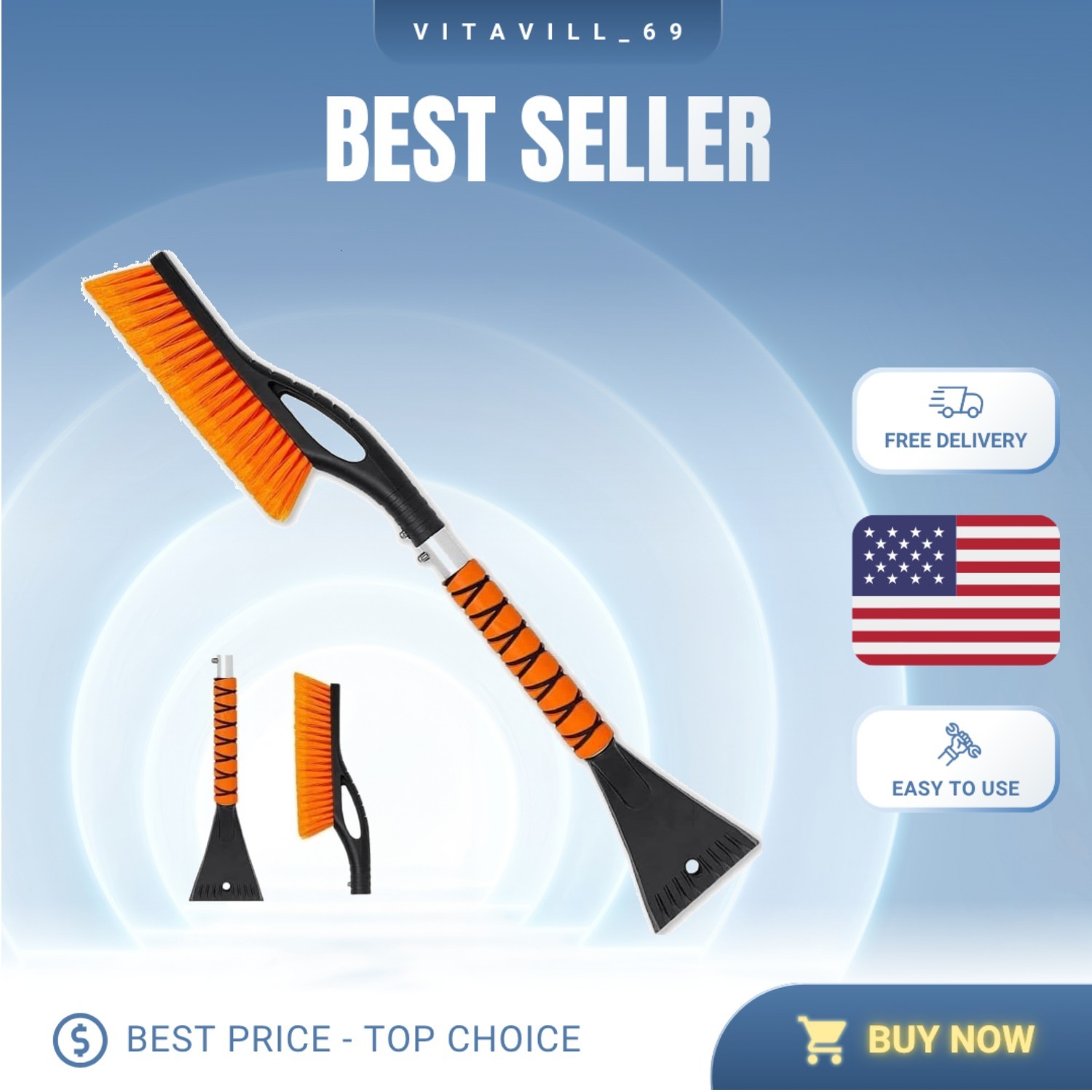 27-Inch Detachable Ice Scraper with Ergonomic Grip - Perfect for SUVs & Cars