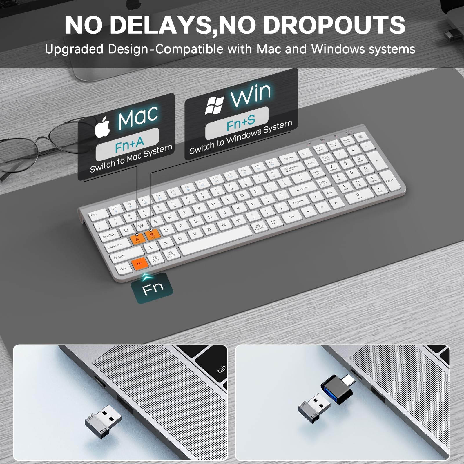 Wireless Keyboard, Ergonomic,Dustproof,2.4G Slim and Compact Quiet Wireless K...