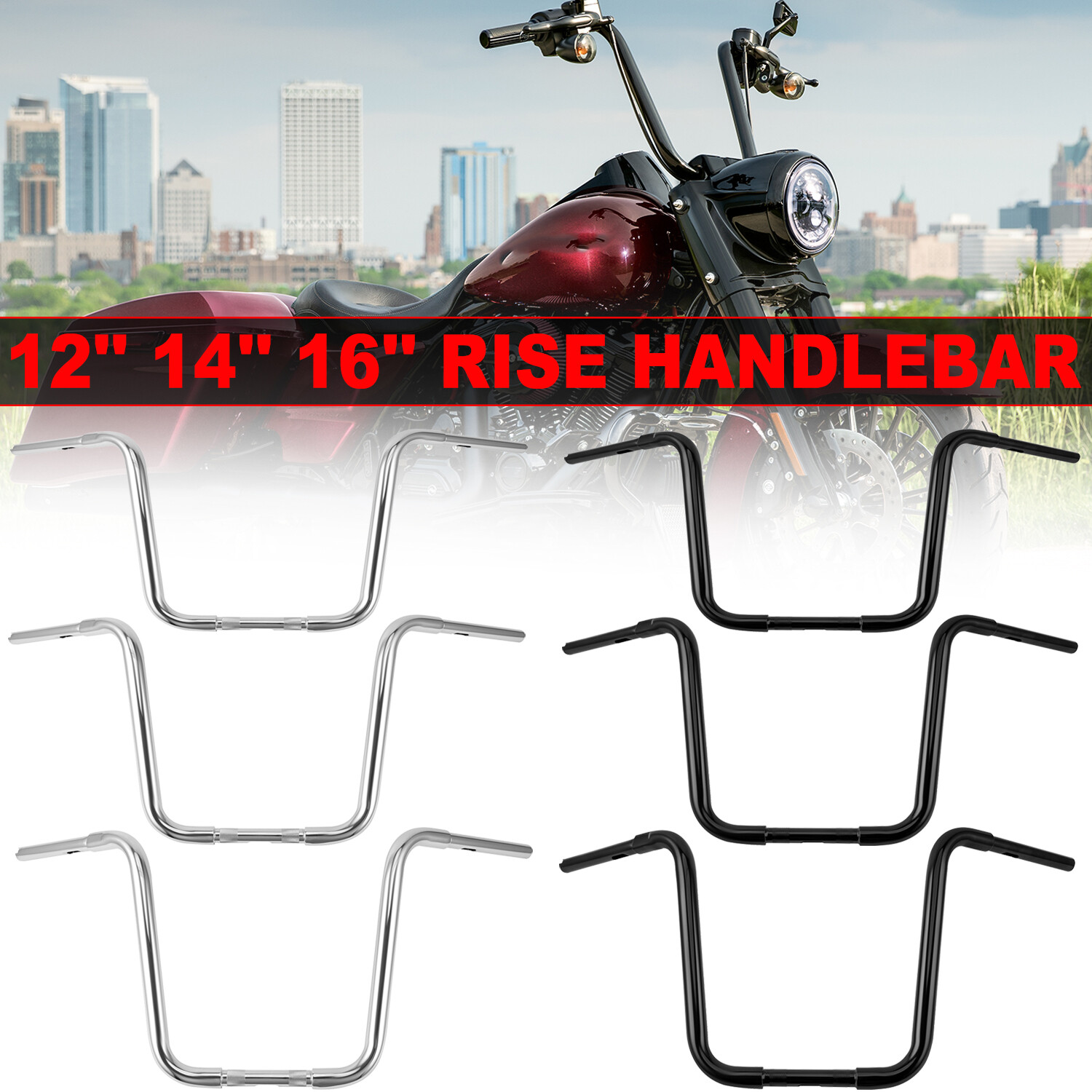 10" 12" 14" 16" 18'' Rise APE Hanger Handlebar 1-1/4" DNA Fat Bars For Harley XL