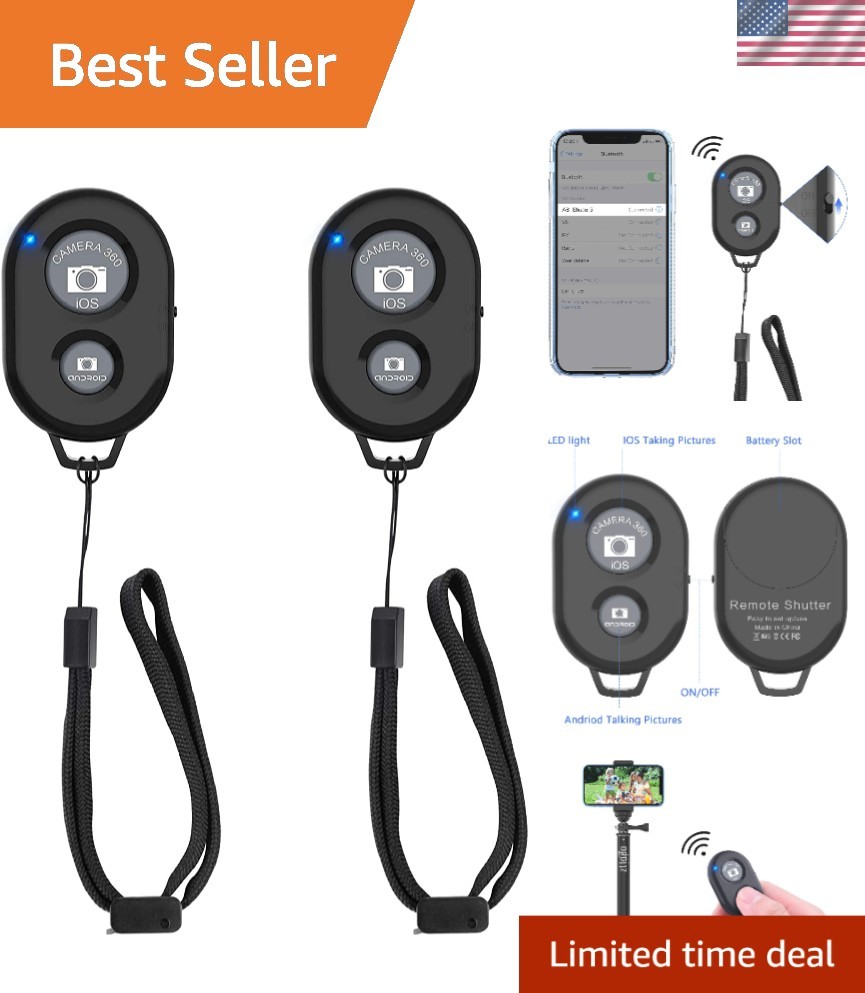 Compact Wireless Camera Remote for Smartphones - Includes 2 Pack and Wrist Strap