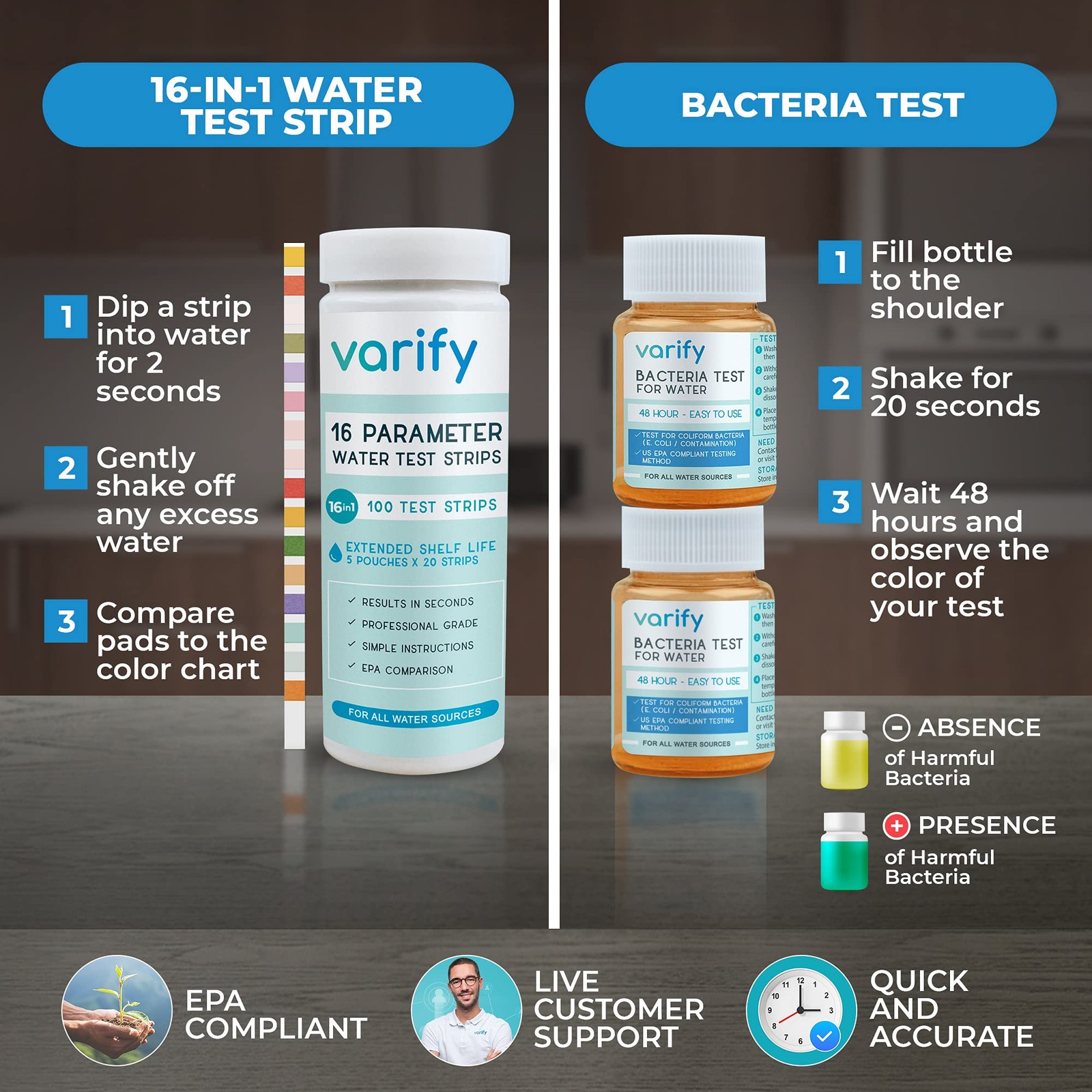 17in1 Complete Drinking Water Test Kit - 100 Strips + 2 Bacteria Tester Kits ...