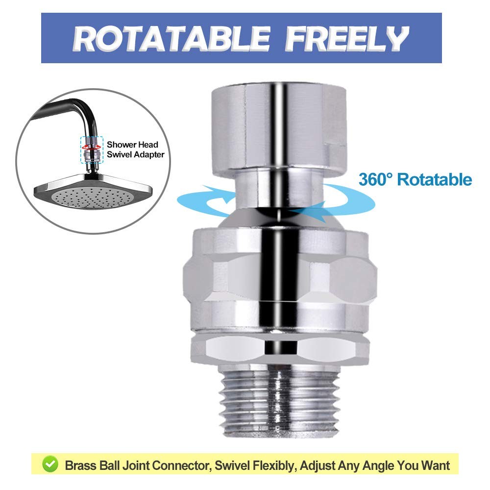Shower Head Swivel Ball Adapter Brass Adjustable Arm Connector Chrome