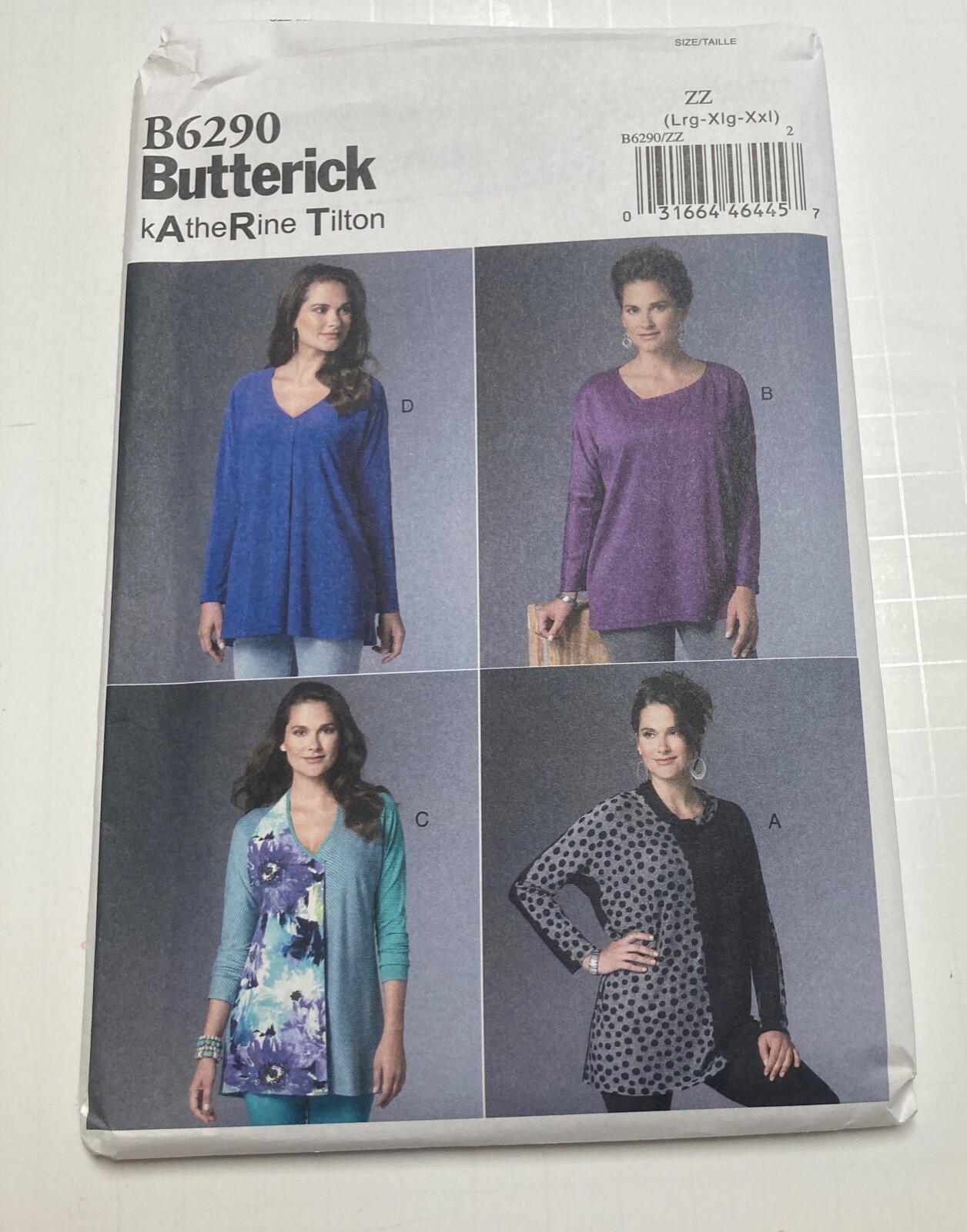 Butterick 6290 Size L - XXL Loose Fitting Pullover Top Tunic Uncut Factory Folds