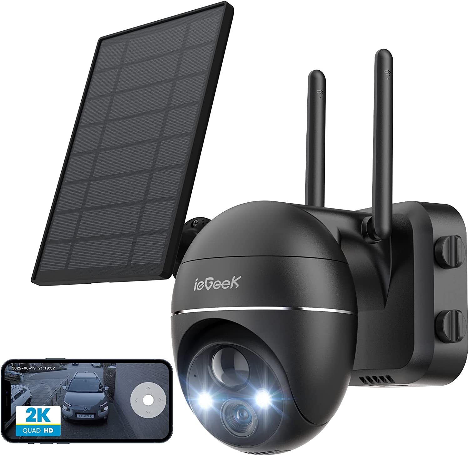 ieGeek 2K Outdoor Solar Security Camera 360° PTZ Home Battery CCTV System Alexa