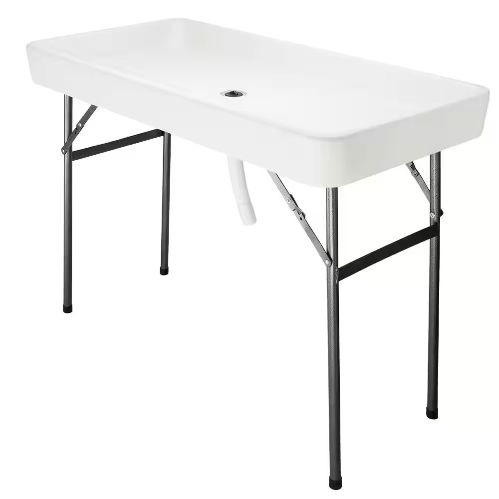 48 In. White Folding Ice Picnic Table with Removable Matching Skirt