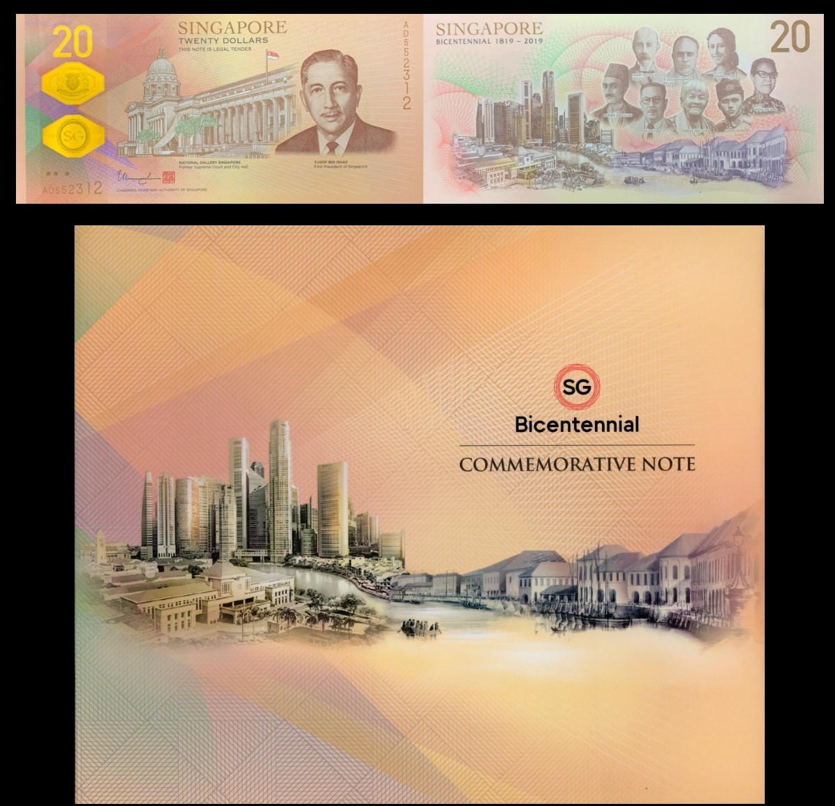 Singapore 20 Dollars 2019 P 63 Polymer UNC Commemorative With Folder