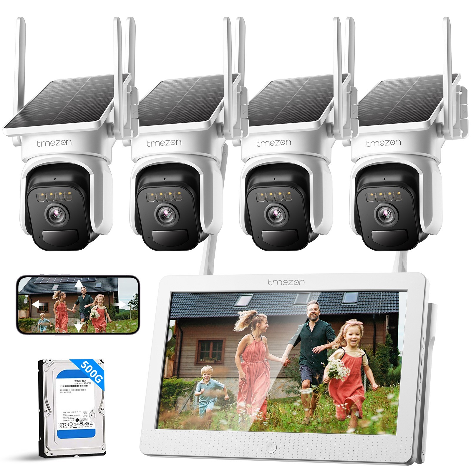 10''Monitor NVR Wireless Home Security Camera System Solar Wifi IP Cameras 500G