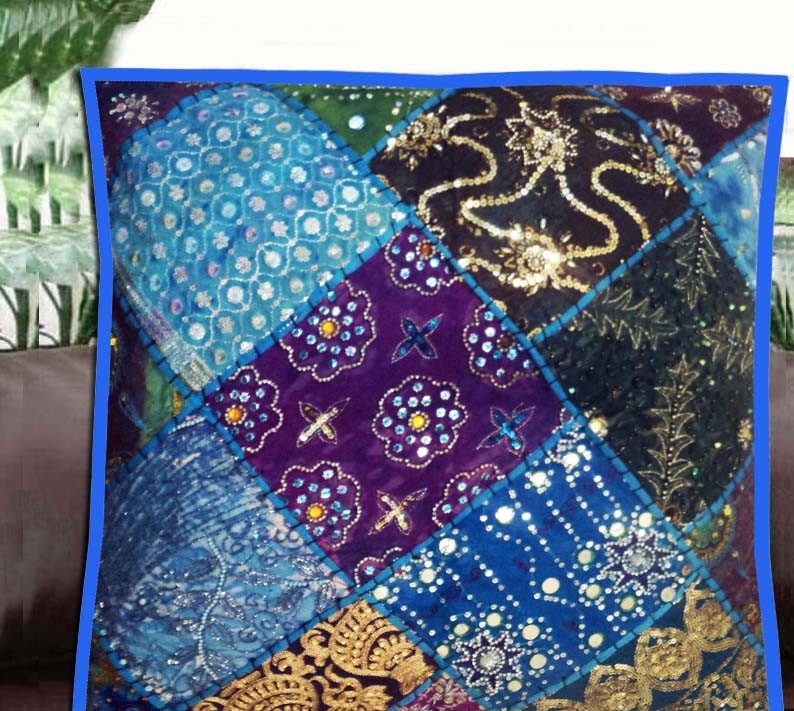 Handmade Patchwork Ethnic Sofa Pillow Cushion Cover 24x24" Living Room / Bedroom