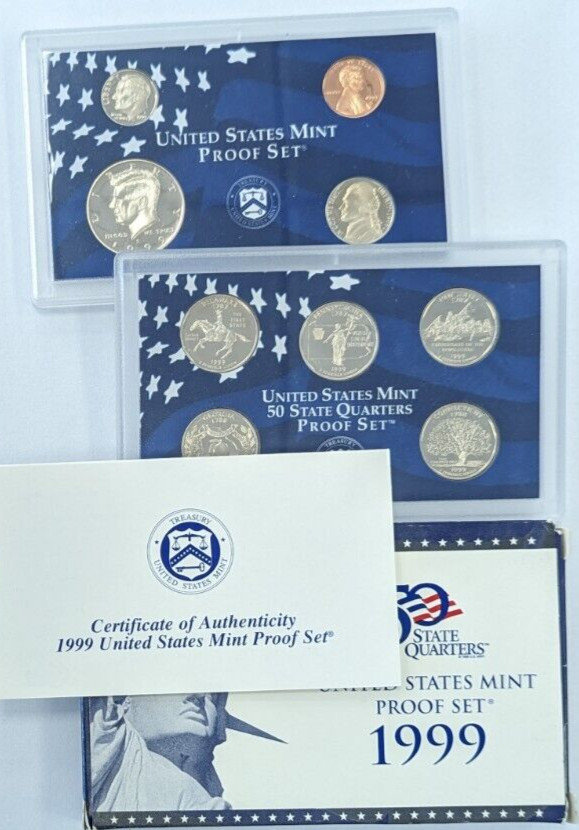 1999-S US Mint 9-Coin Proof Set Complete Slides/Box+COA -OGP-