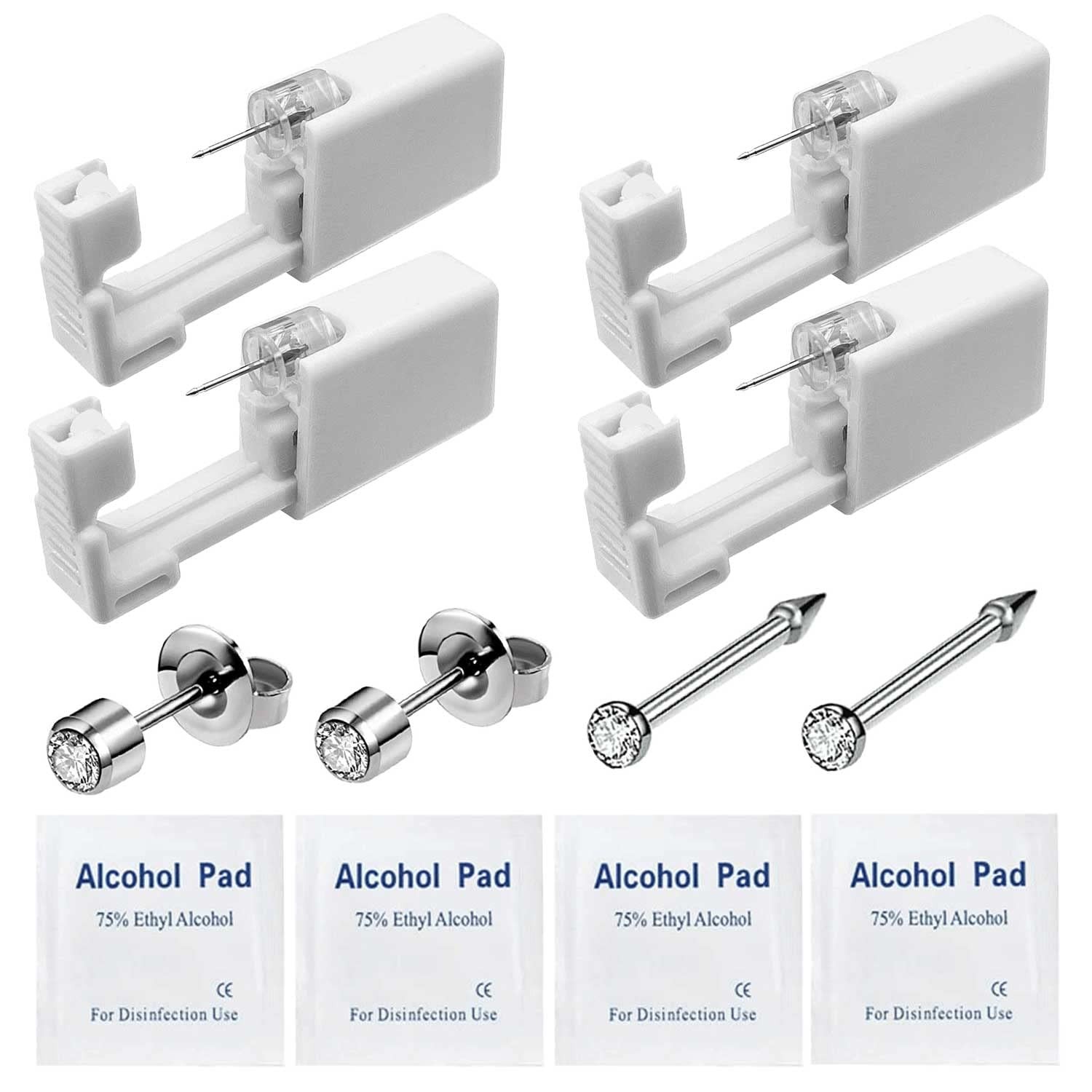 2 Pack Nose Piercing + 2 Pack Ear Piercing Kit, Simple and Safe to Use, Great fo