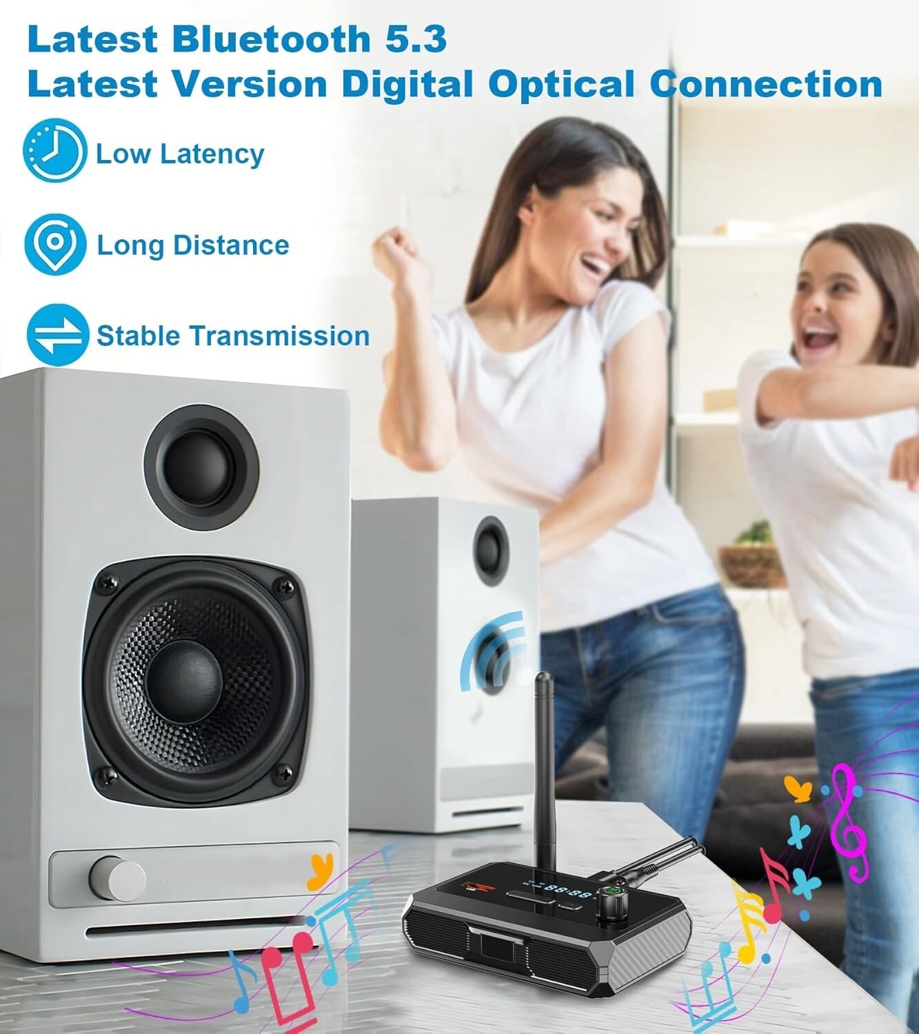Bluetooth 5.3 Audio Receiver for Home Stereo, Wireless Adapter with Optical/USB