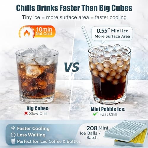 Mini Ice Cube Trays, 0.55” Tiny Pebble Ice for Iced Coffee & 2Pack/0.55In Blue