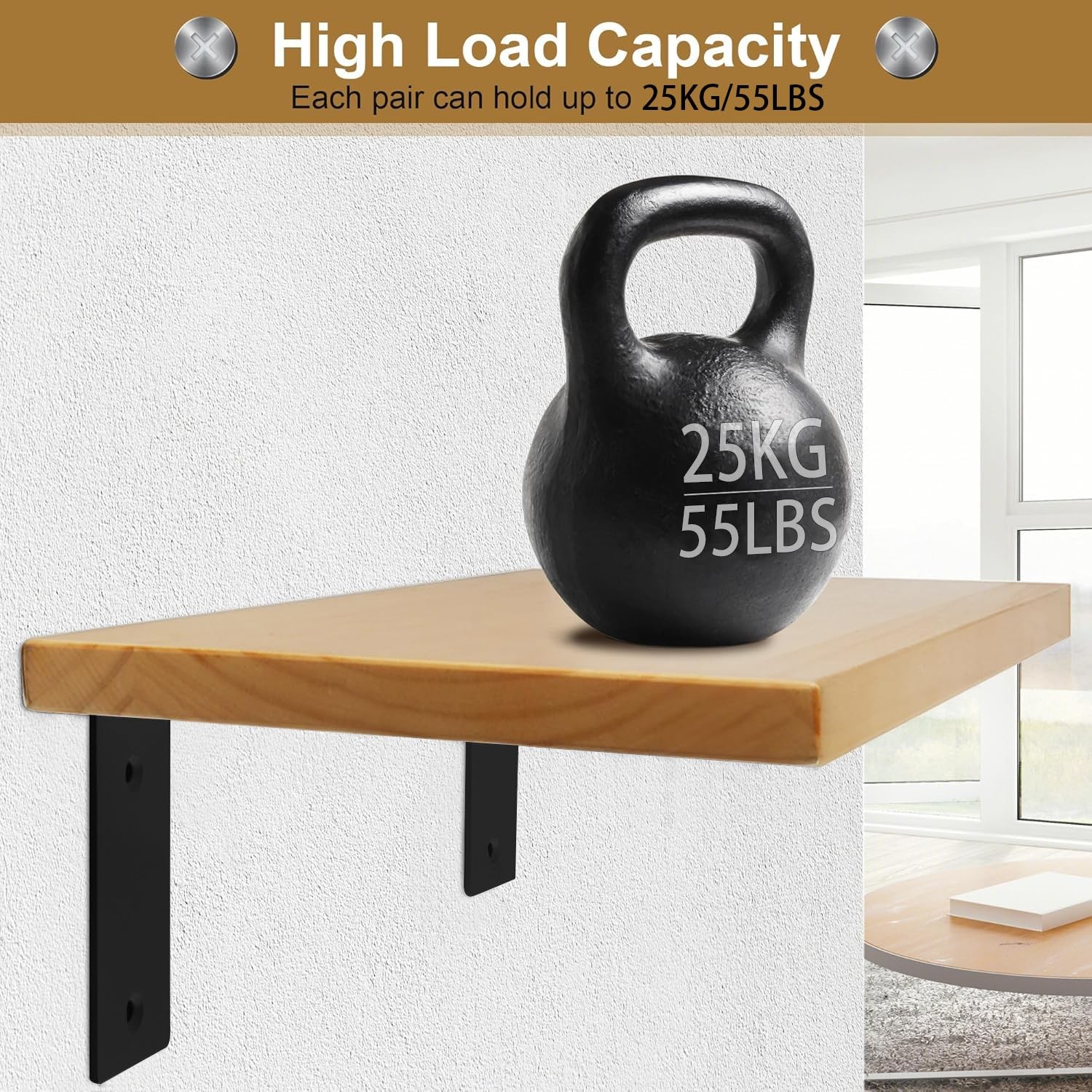 Floating Shelf Brackets Heavy Duty L-Shaped Wall Brackets - Black Angle Corne...