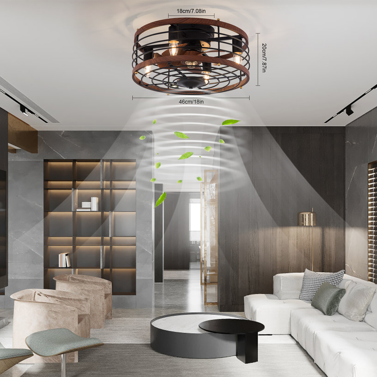 6-Gears Ceiling Fan Light E26 Ceiling Light Round Caged Ceiling Fan W/ Light 40W