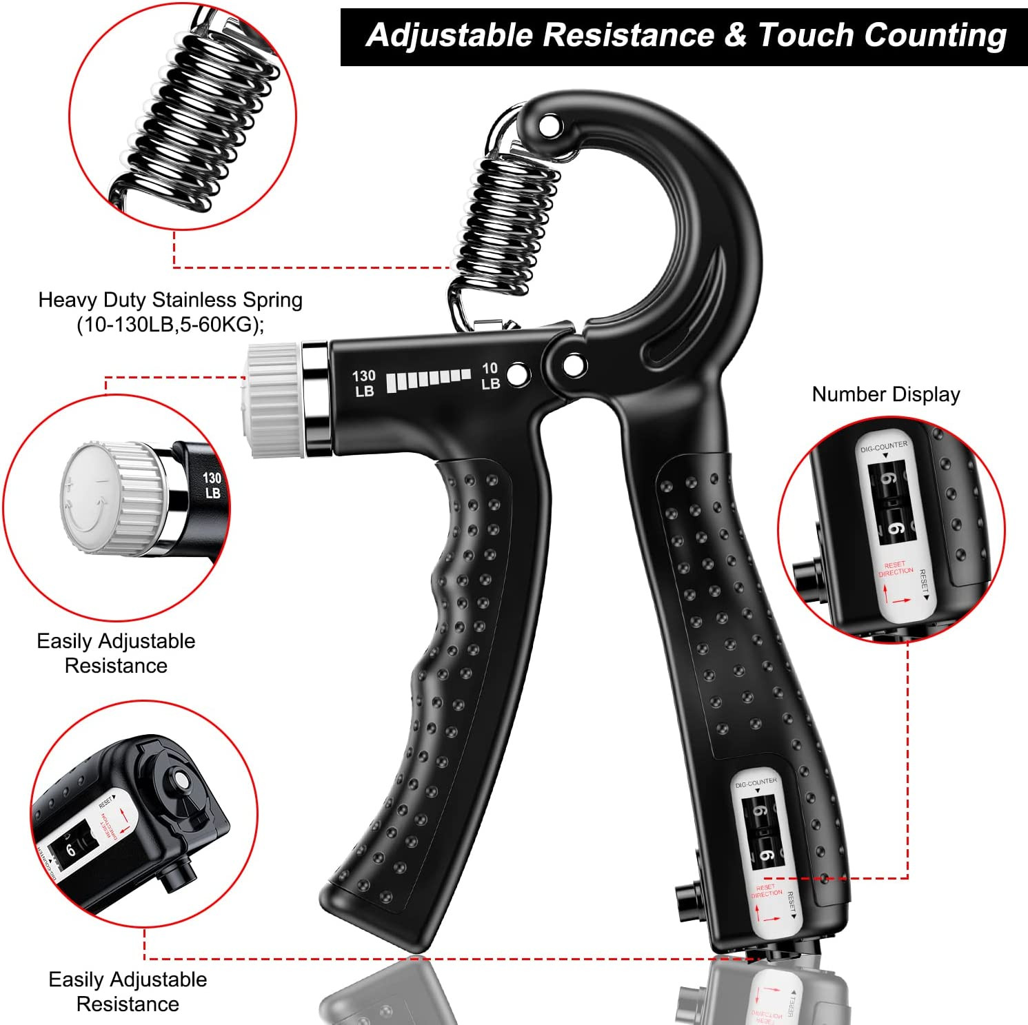 Hand Grip Strengthener 2 Pack Adjustable Resistance 10-130 lbs Forearm Exerciser