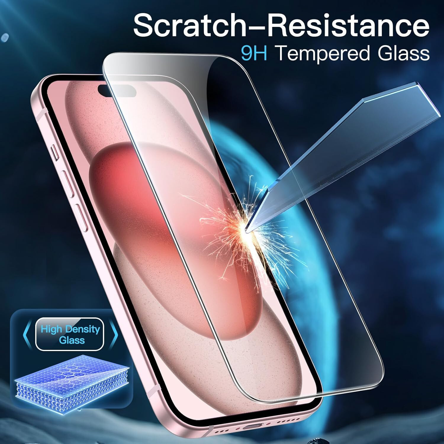 2pcs 9H Tempered Glass Screen Protector Guard for Apple iPhone 15 PLUS Front